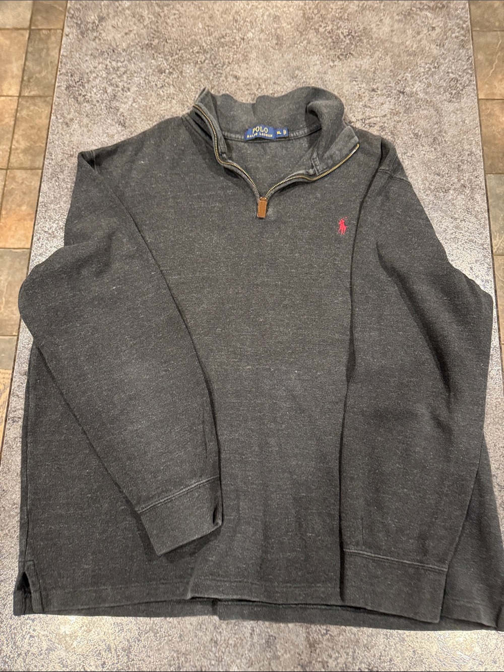 Polo by Ralph Lauren Dark Charcoal Half-Zip Sweater with Red Pony